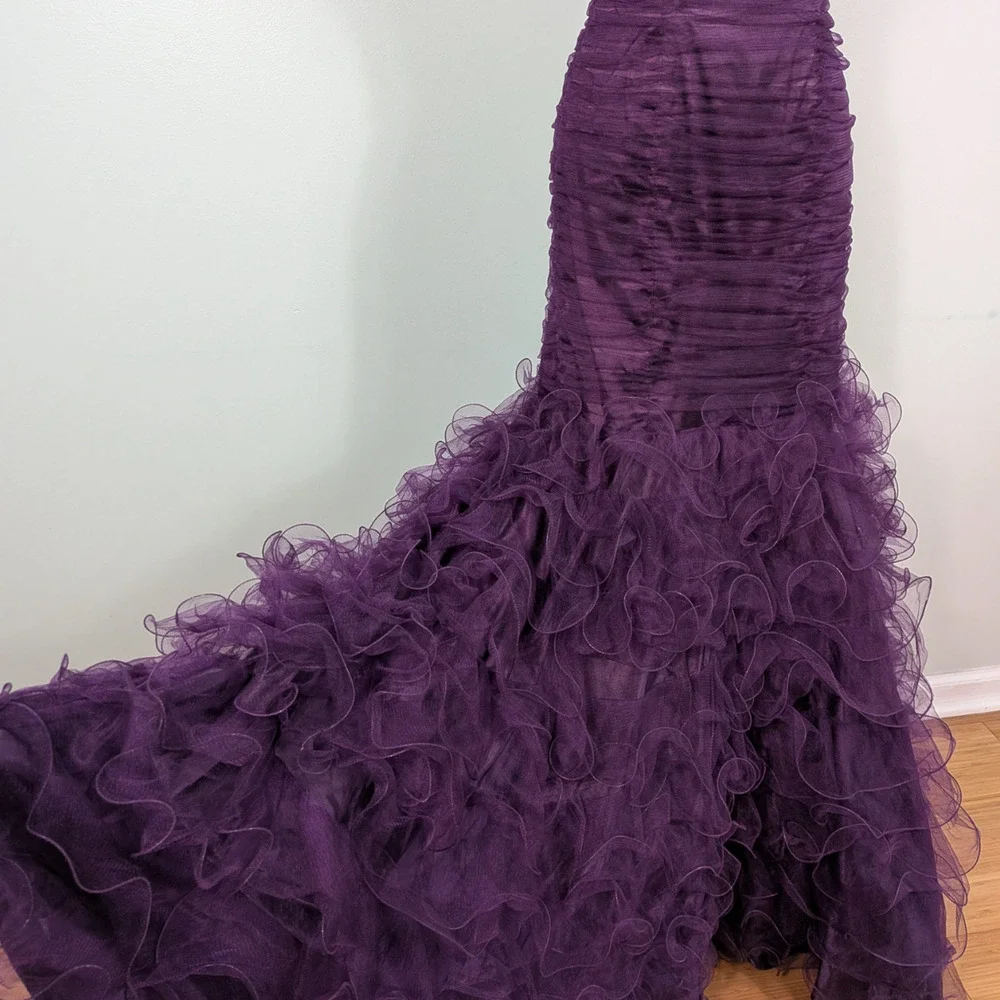 Prom Dress Maxi Gown 4 Purple Mermaid Ruffle Tulle Glam Y2K Princess Strapless